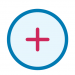 A plus symbol within a circle. 